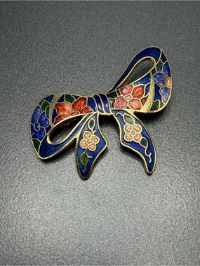 Vintage Cloisonné Ribbon Brooch #cl04